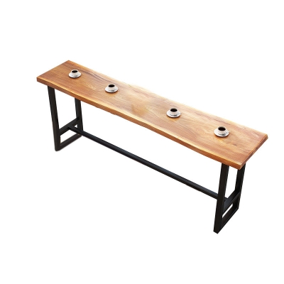 Tisch mit Holzplatte, Metallgestell mit schwarzem Sockel, rechteckiger Stehtisch f&uuml;r die Terrasse