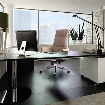 Taupe lederen bureaustoel met hoge rugleuning, bureaustoel met chroomframe