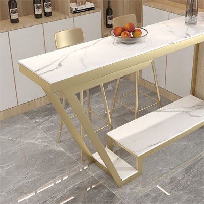 Bar-Esstisch aus Stein, moderner rechteckiger Bartisch mit Bock f&uuml;r das Wohnzimmer