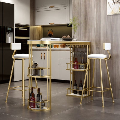 Glam Style 1/2/3-teiliges Bartisch-Set, rechteckiger Stein-Bartisch mit hohen Metallhockern