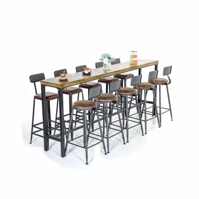 Industrielles Bartisch-Set, 1/6/11-teilig, rechteckiger Thekentisch aus Kiefernholz f&uuml;r die Bar