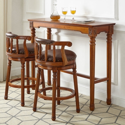 Bartisch im modernen Stil, 1/3-teilig, brauner Massivholz-Thekentisch