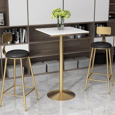 Glamour&ouml;ser Bartisch aus Kunstmarmor, 41,3 Zoll hoch, Cocktailtisch in Barh&ouml;he mit Sockel und Metallsockel