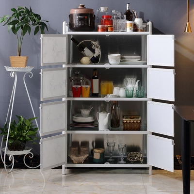 Zeitgen&ouml;ssischer Sideboard-Buffettisch aus blauem Metall aus Glas f&uuml;r das Wohnzimmer
