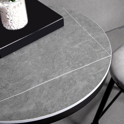 1/3-teiliges Bartisch-Set aus Industrieeisen, rundes Bistro-Set mit grauer Kunstmarmorplatte