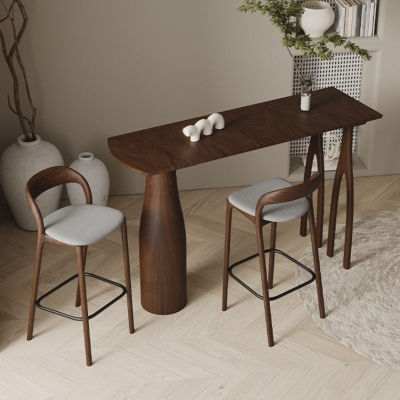 1/3-teiliges modernes rechteckiges Kneipentisch-Set aus Kiefernholz, Thekentisch mit hohen Hockern