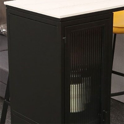 Rechteckiger Bartisch mit gesinterter Steinplatte, industrieller Bistrotisch mit doppeltem Sockel
