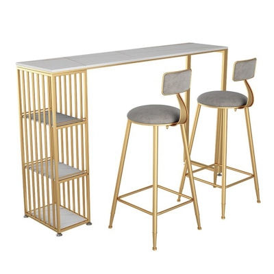 Glamour&ouml;ser rechteckiger Kneipentisch f&uuml;r Wohnzimmer, Bartisch mit gl&auml;nzend wei&szlig;er Steinplatte und Stauraum