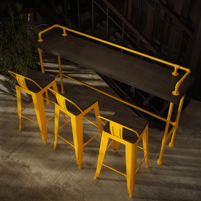 Esszimmerhocker aus Metall, Barhocker mit niedriger R&uuml;ckenlehne und Fu&szlig;st&uuml;tze in Gelb