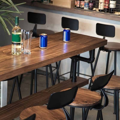Rechteckiger Bartisch in Barh&ouml;he, Holzplatte, Bistro-Pub-Tisch mit schwarzen Beinen