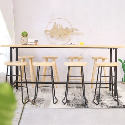 Industrielles rechteckiges Massivholz-Bartisch-Set, 1/5/9-teilig, Thekentisch mit Hockern