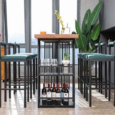 Bar-/Esstisch aus massivem Holz f&uuml;r den Innenbereich mit Stauraum, rechteckiger industrieller Bartisch