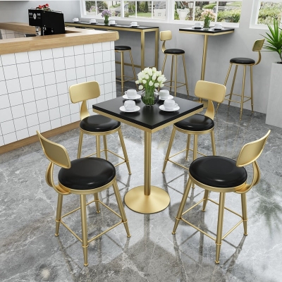 Glamour&ouml;ser Bartisch mit Metallsockel und Kunstmarmorplatte, Bar-Esstisch f&uuml;r kleine R&auml;ume