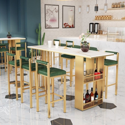 Stein-Bar-Esstisch, rechteckiger Bartisch im Glam-Stil mit doppeltem Sockel f&uuml;r das Wohnzimmer