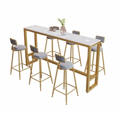 Bar-Esstisch aus Stein Glamour&ouml;ser rechteckiger Bartisch mit Bock f&uuml;r Wohnzimmerbalkon
