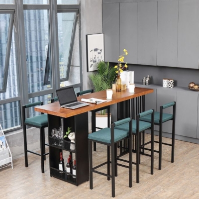 Bar-/Esstisch aus massivem Holz f&uuml;r den Innenbereich mit Stauraum, rechteckiger industrieller Bartisch