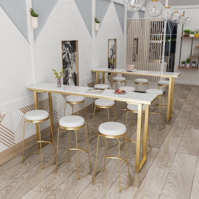 Rechteckiger Bartisch mit Kunstmarmorplatte, luxuri&ouml;ser Bartisch mit Metallsockel in Gold