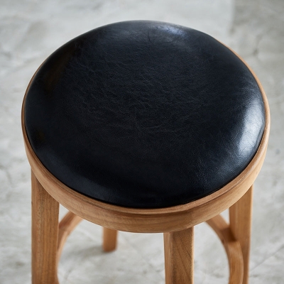 Industrieller Thekenhocker aus massivem Holz, Thekenh&ouml;henhocker aus Kunstleder