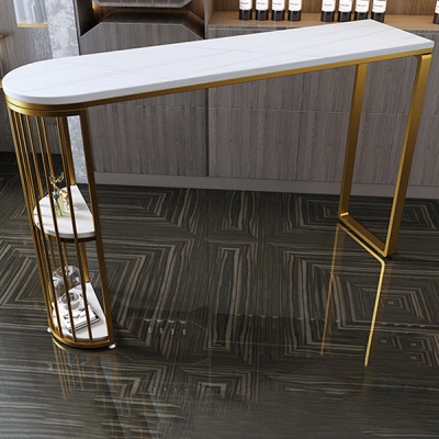 Unregelm&auml;&szlig;iger Bartisch mit Steinplatte, traditioneller Luxus-Bistrotisch mit doppeltem Sockel