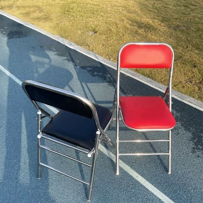 Konferenzstuhl mit Edelstahlrahmen, armloser Stuhl mit Lederr&uuml;cken und Sitzfl&auml;che
