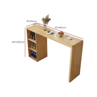 Massivholz-Bar-Esstisch, rechteckiger Bistro-Bartisch mit Sockel in Natur, mit Regalen