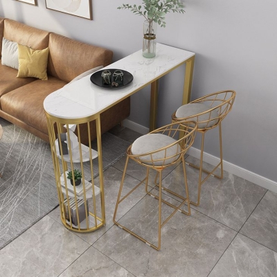 1/3-teiliges Bistro-Set aus Glam-Eisen-Stehtisch mit wei&szlig;er Kunstmarmorplatte und Regal