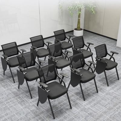 Konferenzstuhl aus Netzstoff mit mittlerer R&uuml;ckenlehne, ergonomischer B&uuml;rostuhl mit festen Armlehnen