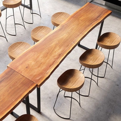 Industrielles rechteckiges Massivholz-Bartisch-Set, 1/5/7-teilig, Thekentisch mit Hockern