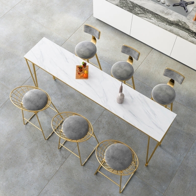 Wei&szlig;er, rechteckiger Bartisch im glamour&ouml;sen Stil, Kunstmarmor, Bistro-Barschreibtisch