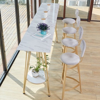 Rectangle Pub Table Glam Stone Bar Table for Cafe and Breakroom