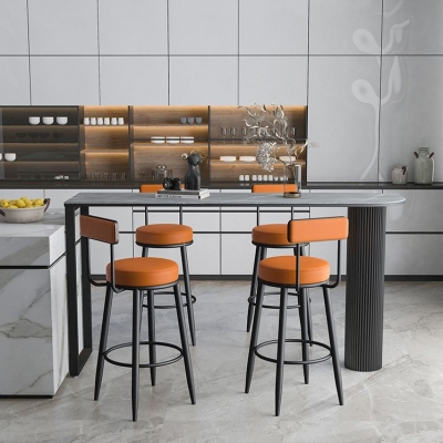 Barhocker mit R&uuml;ckenlehne im nordischen Stil, Eisen-Caf&eacute;-Barhocker mit Lederkissen und Pedal