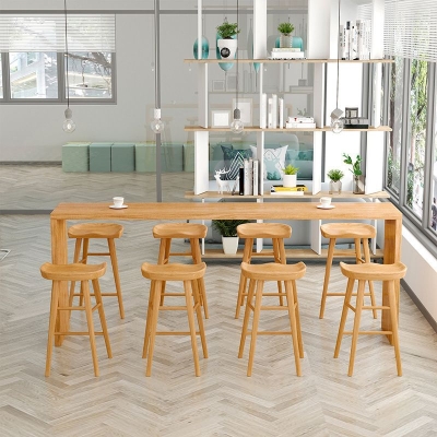 Modernes rechteckiges Bartisch-Set aus massivem Holz, 1/2/5/9-teilig, Thekentisch mit hohen Hockern
