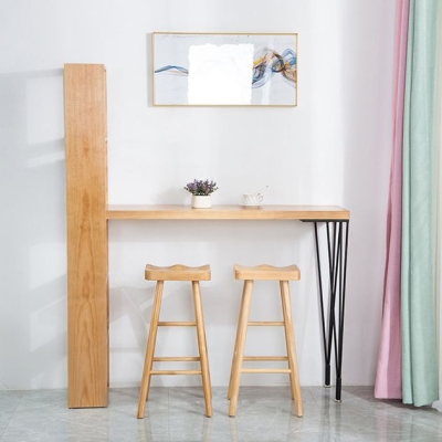 Rechteckiger Bartisch, moderner Bartisch aus massivem Holz mit Regalen