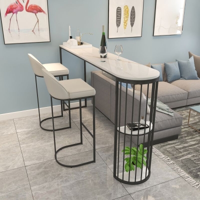 Bar-Esstisch aus Stein, moderner Bartisch mit doppeltem Sockel f&uuml;r das Wohnzimmer auf dem Balkon