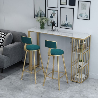 1/3/5-teiliges Bistro-Set aus Glam-Eisen-Stehtisch mit rechteckiger Kunstmarmorplatte und Regal