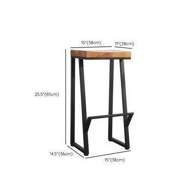 Barhocker mit Metallbeinen, moderner, r&uuml;ckenfreier Barhocker aus massivem Holz