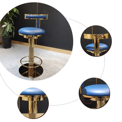 Barhocker im Glam-Stil, Lederr&uuml;ckenlehne, Barhocker f&uuml;r Esszimmer mit Metallgestell