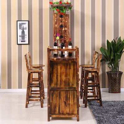 1/4/5-teiliges rechteckiges Bartisch-Set aus massivem Holz im zeitgen&ouml;ssischen Stil f&uuml;r den Innenbereich