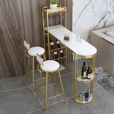 Zeitgen&ouml;ssisches 1/2/3-teiliges Bartisch-Set, rechteckiger Stein-Bartisch mit hohen Metallhockern