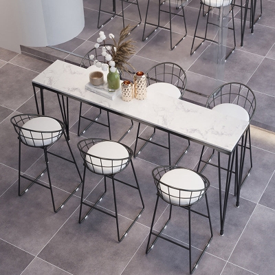Modernes 1/7-teiliges Bartisch-Set, rechteckiger Stein-Thekentisch mit hohen Hockern f&uuml;r Caf&eacute;