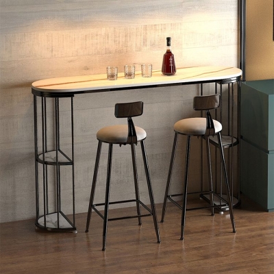 Ovaler Bartisch mit gesinterter Steinplatte, luxuri&ouml;ser Bistrotisch mit doppeltem Stauraum