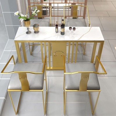 Polierter Bartisch mit Steinplatte, Glamour-Pub-Tisch mit Metallrahmen