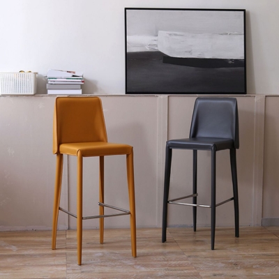 Moderner Barhocker mit Leathe-R&uuml;ckenlehne, Thekenhocker f&uuml;r das Wohnzimmer