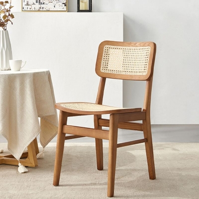 Barhocker aus massivem Eschenholz, moderner, armloser Innenhocker mit Rattansitz