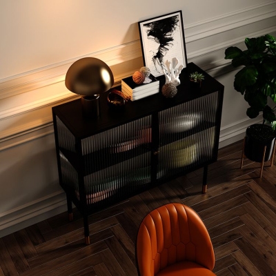 Glast&uuml;ren, schwarzer Sideboard-Schrank, Glam-Stil, 89,9 cm hoch, Buffettisch