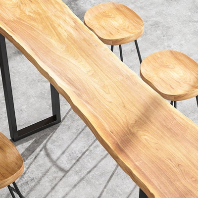 Rechteckiger Bartisch mit Kiefernholzplatte, moderner Bartisch mit doppeltem Sockel in Schwarz
