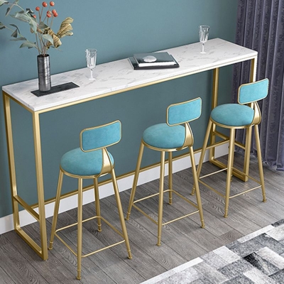 Glam Barh&ouml;hentisch, Bistro-Bartisch mit wei&szlig;er Kunstmarmorplatte und goldenem Sockel