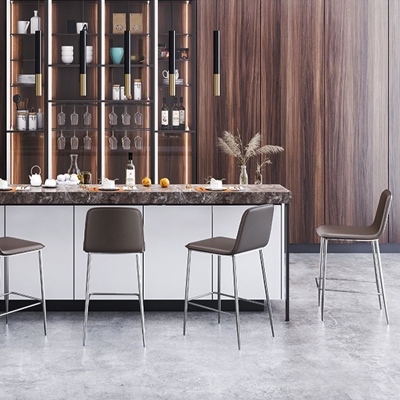 Industrieller Barhocker mit Lederr&uuml;ckenlehne und Thekenhocker f&uuml;r Bristol mit Metallbeinen