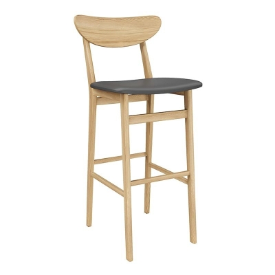 Industrieller Thekenhocker aus Holz, armloser Barhocker mit Kissen