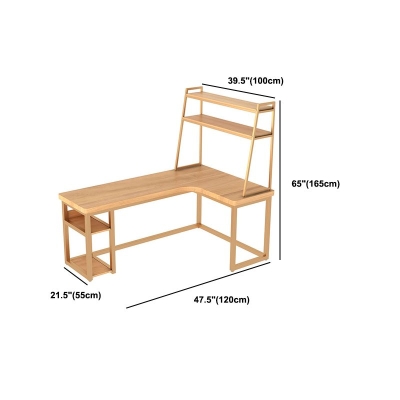 Bureau contemporain en forme de L en bois massif avec &eacute;tag&egrave;res